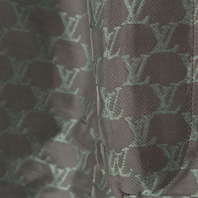 Louis Vuitton Silk Cotton Viscose LV Mark Pants Half Gray Green 50