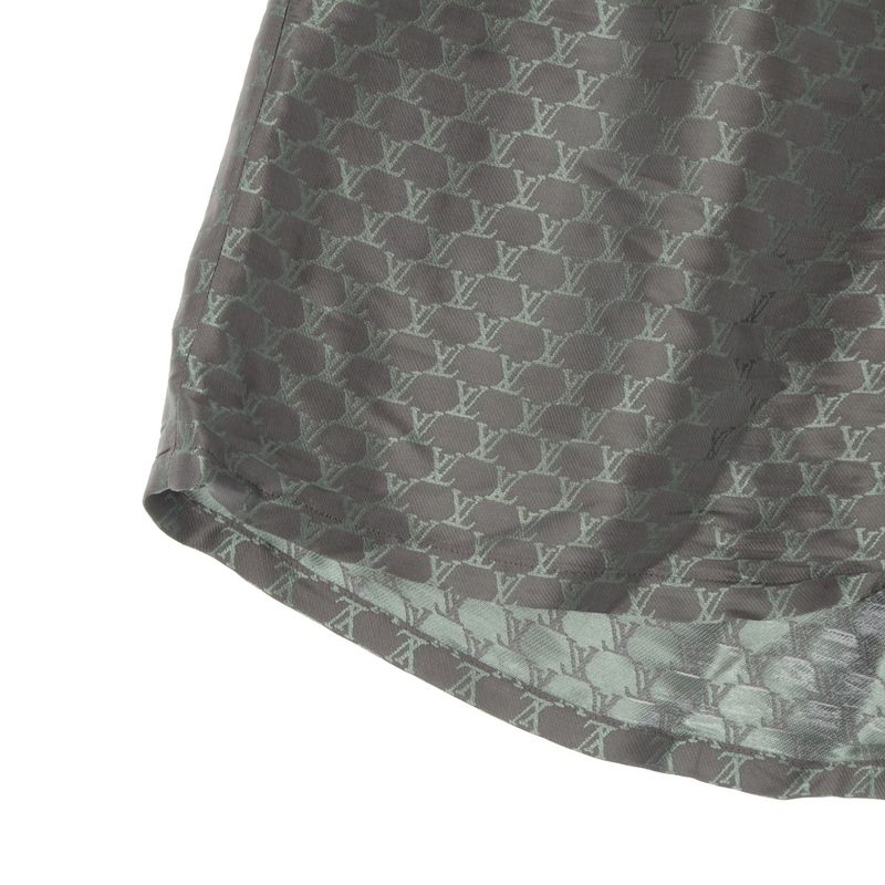 Louis Vuitton Silk Cotton Viscose LV Mark Pants Half Gray Green 50
