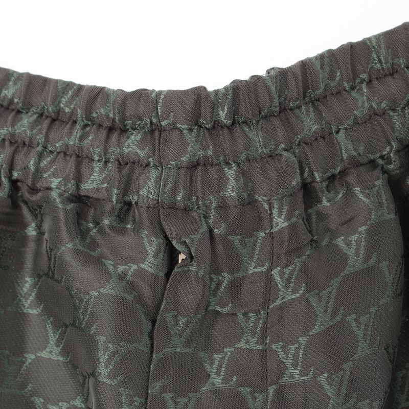 Louis Vuitton Silk Cotton Viscose LV Mark Pants Half Gray Green 50