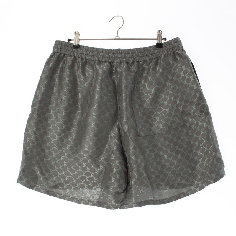 Louis Vuitton Silk Cotton Viscose LV Mark Pants Half Gray Green 50
