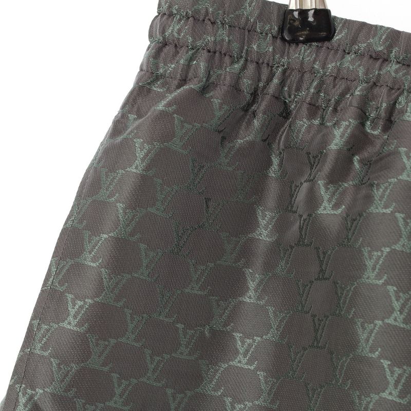 Louis Vuitton Silk Cotton Viscose LV Mark Pants Half Gray Green 50
