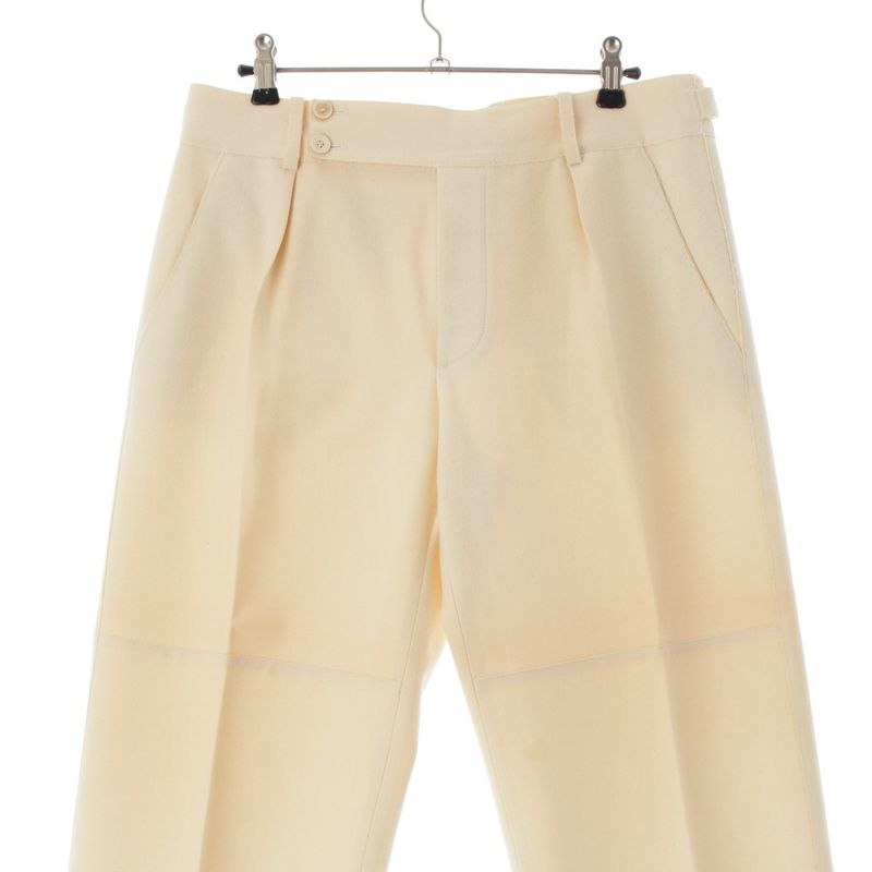 Gucci Wool Side Adjustment Star Pleated Button Fly Pants Trousers Beige 42