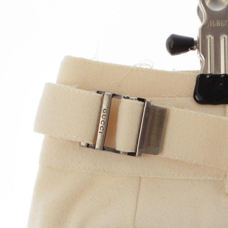 Gucci Wool Side Adjustment Star Pleated Button Fly Pants Trousers Beige 42
