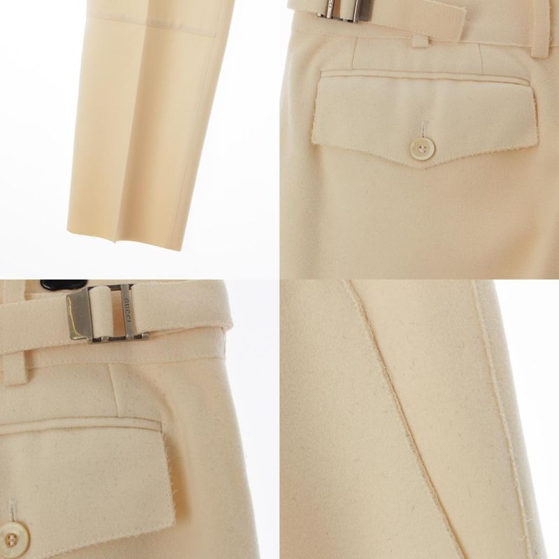 Gucci Wool Side Adjustment Star Pleated Button Fly Pants Trousers Beige 42