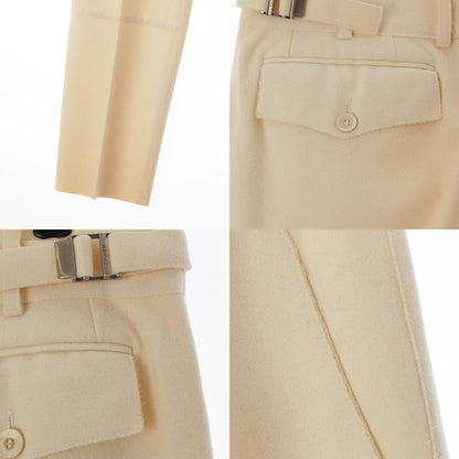 Gucci Wool Side Adjustment Star Pleated Button Fly Pants Trousers Beige 42
