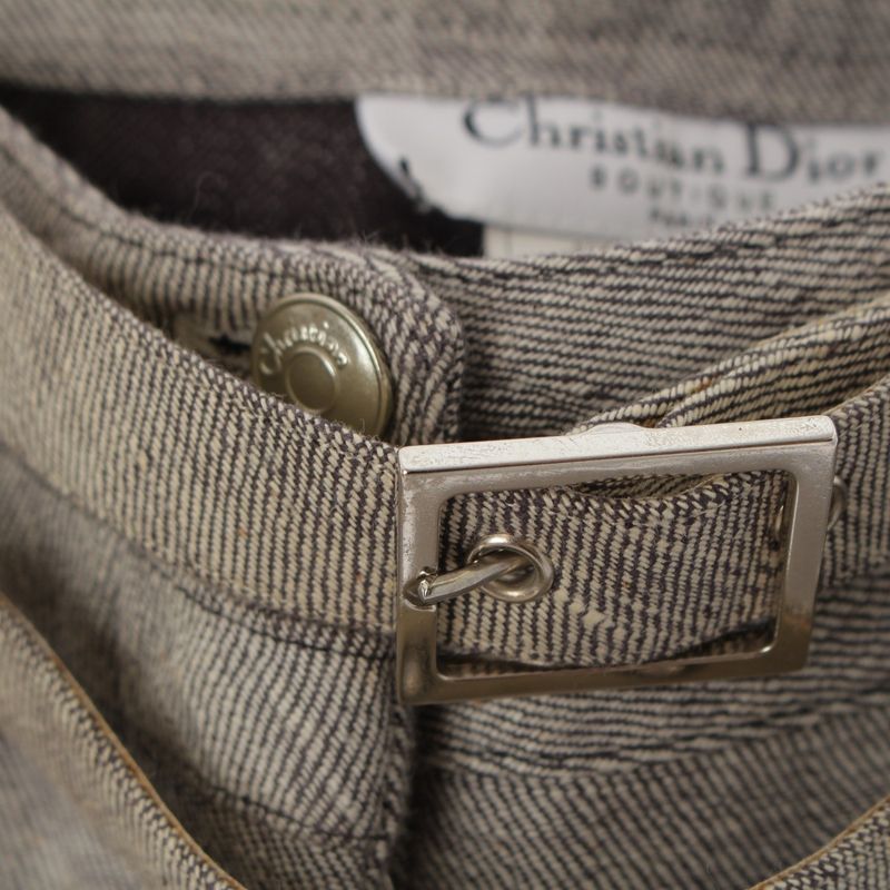 Dior Galiano Era Double Belt Side Line Studs Denim Pants Gray 38