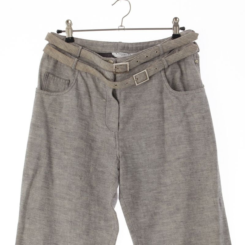 Dior Galiano Era Double Belt Side Line Studs Denim Pants Gray 38