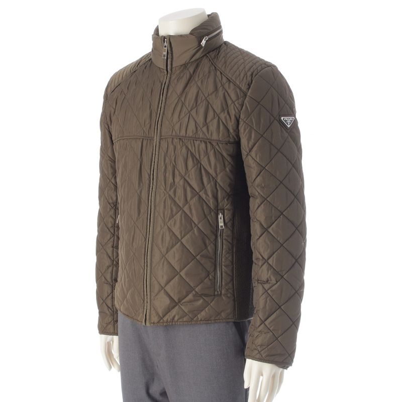 Prada Nylon Quilted Zip Up Jacket Khaki 48