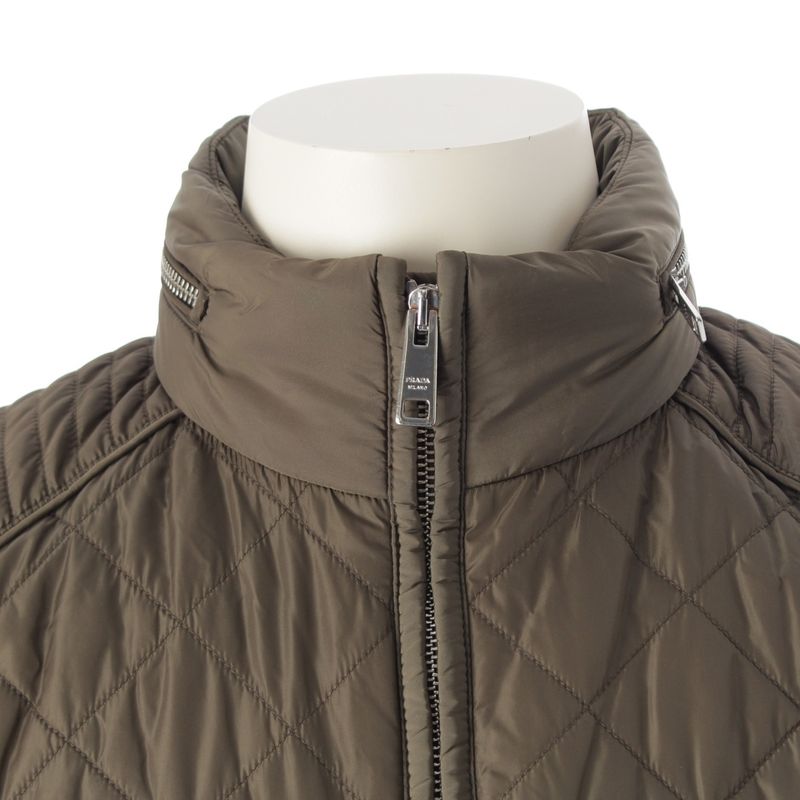 Prada Nylon Quilted Zip Up Jacket Khaki 48