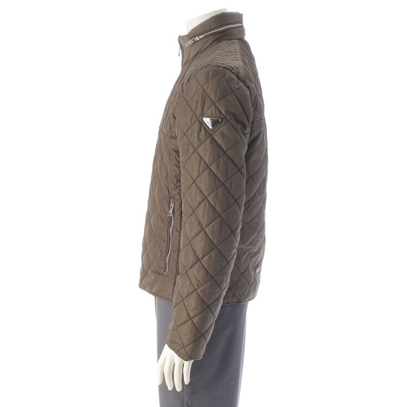 Prada Nylon Quilted Zip Up Jacket Khaki 48