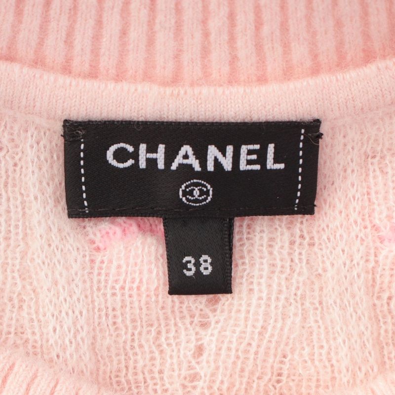 Chanel Alpaca Silk Ribbon Motif Knit Sweater CC Logo Pink 38