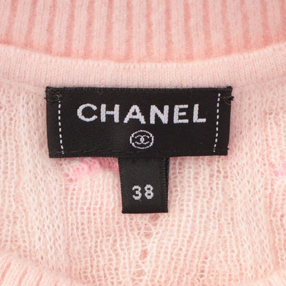 Chanel Alpaca Silk Ribbon Motif Knit Sweater CC Logo Pink 38