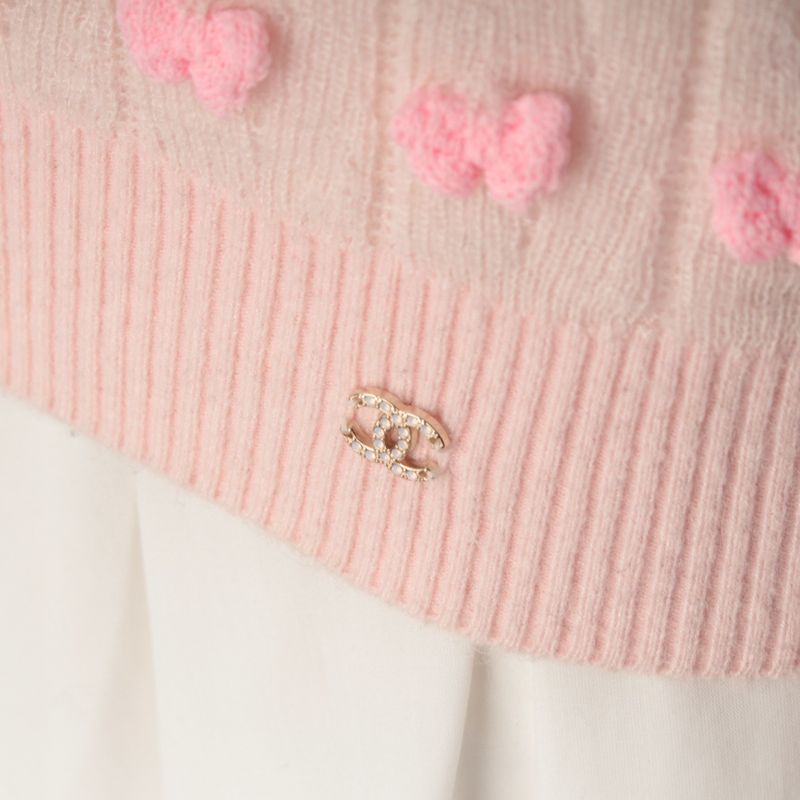 Chanel Alpaca Silk Ribbon Motif Knit Sweater CC Logo Pink 38