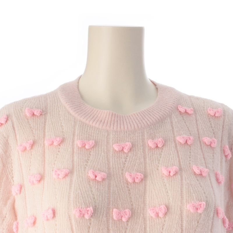 Chanel Alpaca Silk Ribbon Motif Knit Sweater CC Logo Pink 38