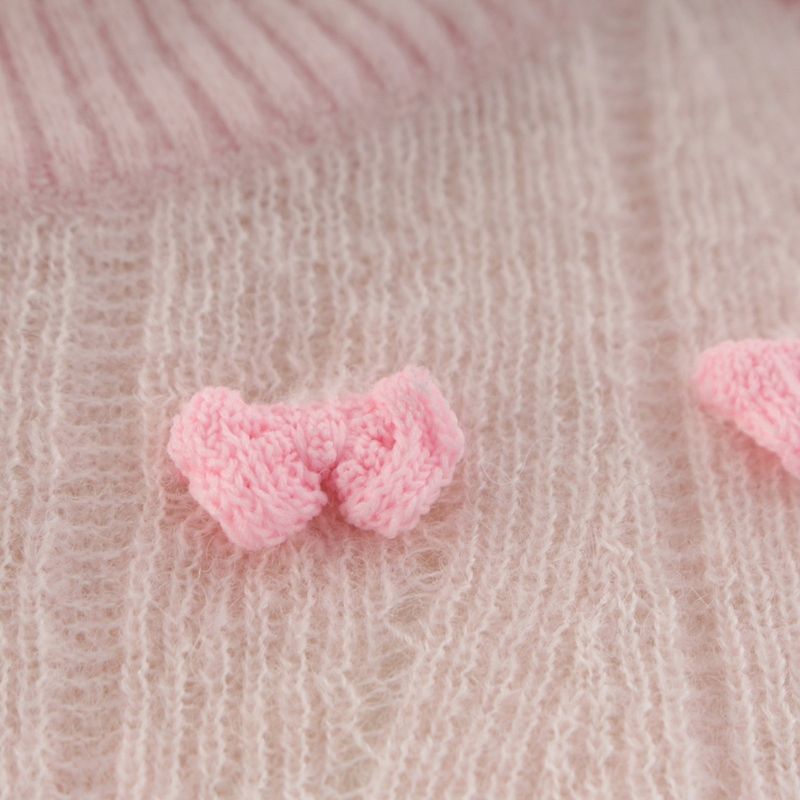 Chanel Alpaca Silk Ribbon Motif Knit Sweater CC Logo Pink 38