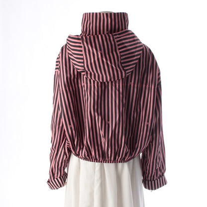 Chanel Striped CC Logo Cropped Zip Up Nylon Jacket Pink Black 38