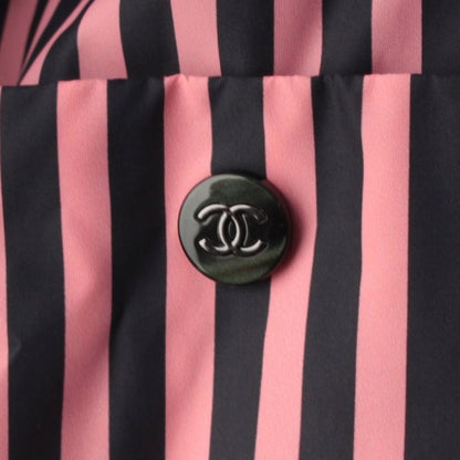 Chanel Striped CC Logo Cropped Zip Up Nylon Jacket Pink Black 38