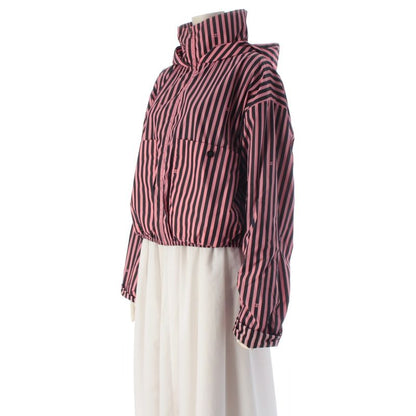 Chanel Striped CC Logo Cropped Zip Up Nylon Jacket Pink Black 38