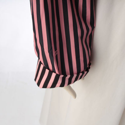 Chanel Striped CC Logo Cropped Zip Up Nylon Jacket Pink Black 38