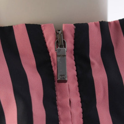 Chanel Striped CC Logo Cropped Zip Up Nylon Jacket Pink Black 38