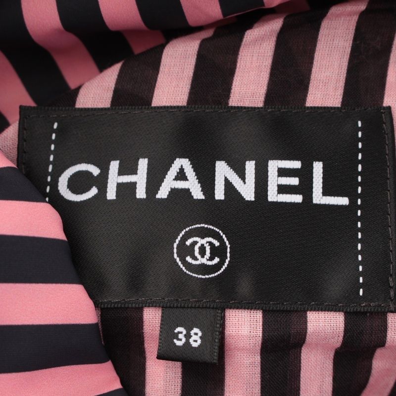 Chanel Striped CC Logo Cropped Zip Up Nylon Jacket Pink Black 38