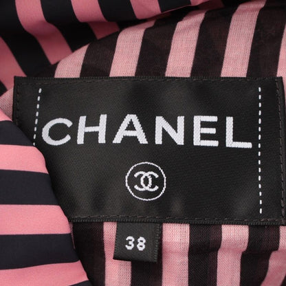 Chanel Striped CC Logo Cropped Zip Up Nylon Jacket Pink Black 38