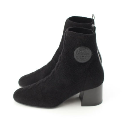 Hermes Voltige Wool Leather Exlibris Knit Boots Black 35 2 1