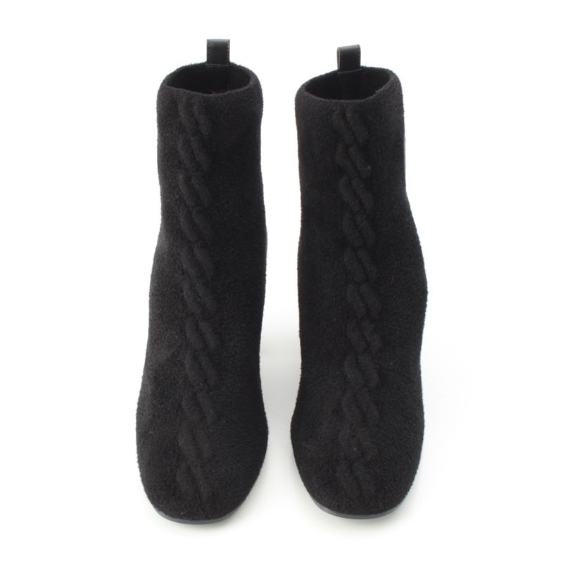 Hermes Voltige Wool Leather Exlibris Knit Boots Black 35 2 1