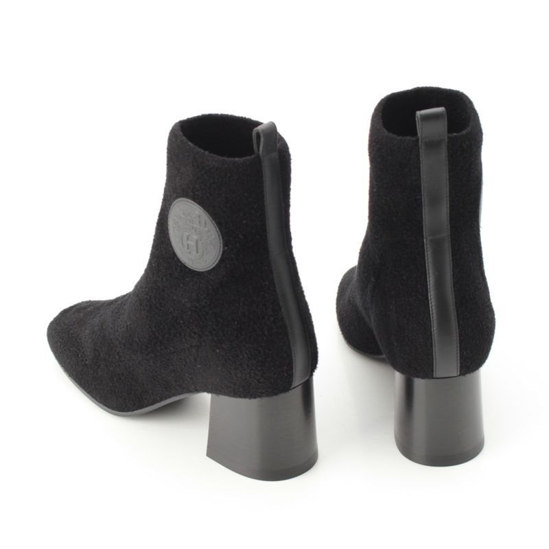 Hermes Voltige Wool Leather Exlibris Knit Boots Black 35 2 1