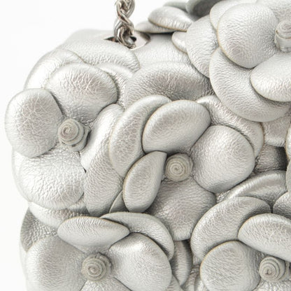 Chanel Quilted 20 Camellia Lambskin Chain Shoulder Bag CC Logo Silver