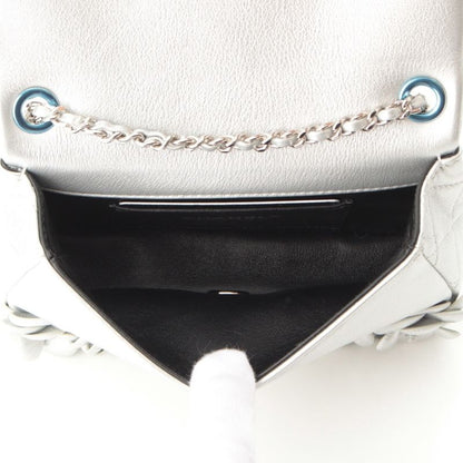 Chanel Quilted 20 Camellia Lambskin Chain Shoulder Bag CC Logo Silver