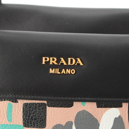 Prada Madras Leather Logo Flower Bow Ring 2-Way Shoulder Handbag Multicolor