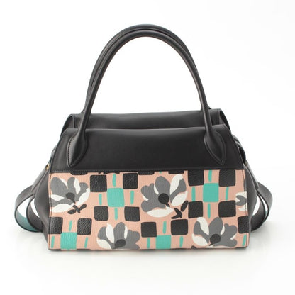 Prada Madras Leather Logo Flower Bow Ring 2-Way Shoulder Handbag Multicolor