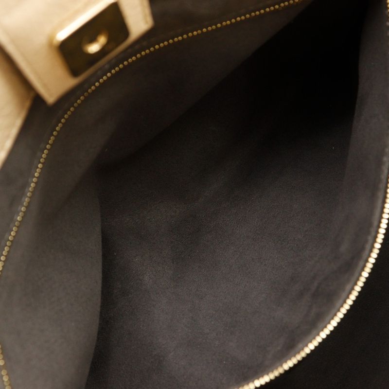 Fendi FF Tote Small 2-Way Shoulder Calf Beige Handbag