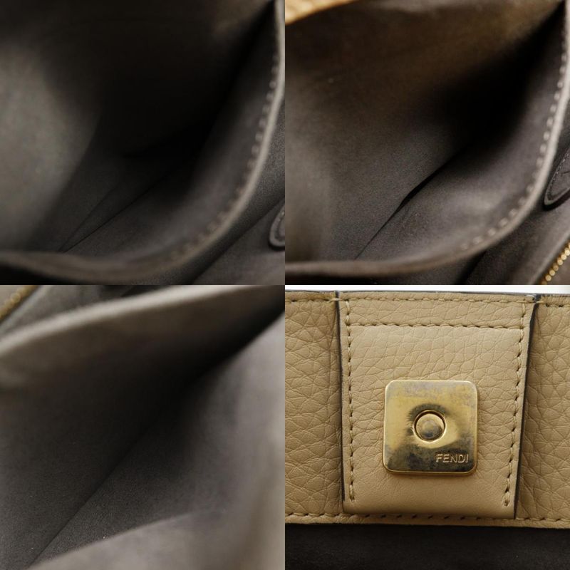 Fendi FF Tote Small 2-Way Shoulder Calf Beige Handbag