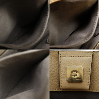 Fendi FF Tote Small 2-Way Shoulder Calf Beige Handbag