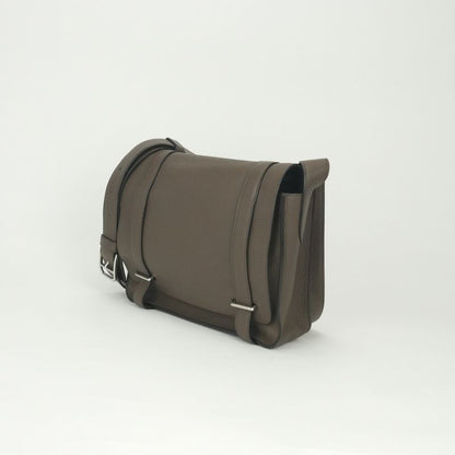 Hermes Steve Caporal 28 Shoulder Bag Taurillon Clemence Taupe Gray Silver