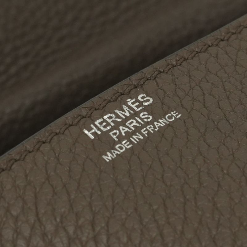 Hermes Steve Caporal 28 Shoulder Bag Taurillon Clemence Taupe Gray Silver