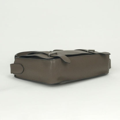 Hermes Steve Caporal 28 Shoulder Bag Taurillon Clemence Taupe Gray Silver