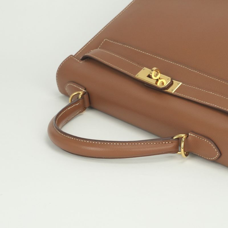 Hermes Kelly 32 Tote Shoulder Bag Courchevel Gold Brown 2-Way