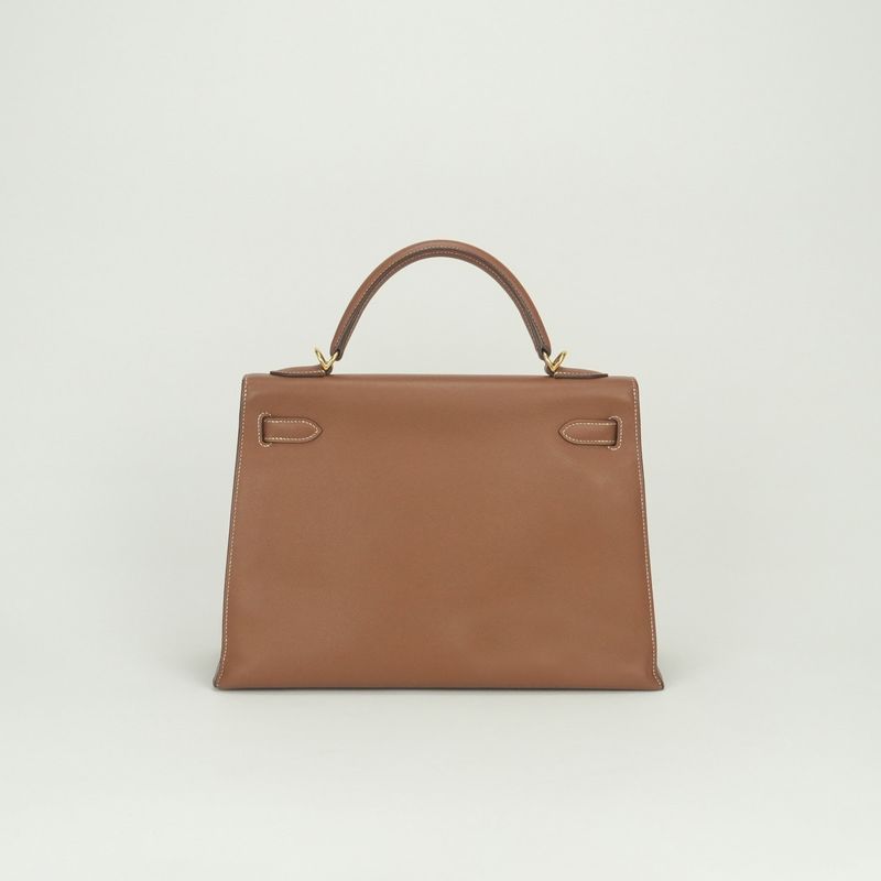 Hermes Kelly 32 Tote Shoulder Bag Courchevel Gold Brown 2-Way