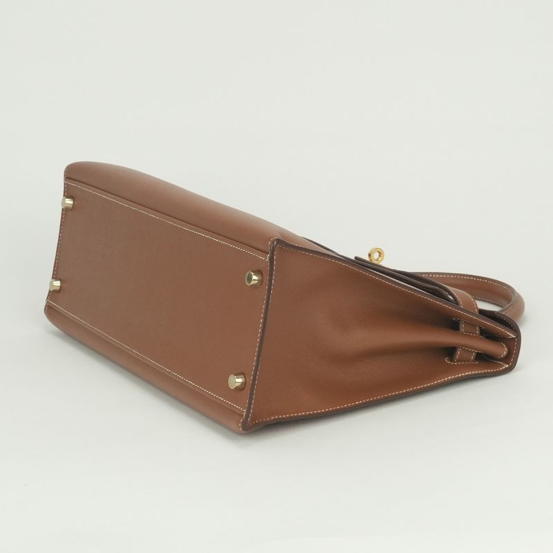 Hermes Kelly 32 Tote Shoulder Bag Courchevel Gold Brown 2-Way