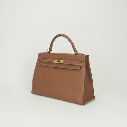 Hermes Kelly 32 Tote Shoulder Bag Courchevel Gold Brown 2-Way