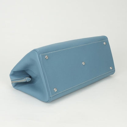 Hermes Paris Bombay 40 Tote Epsom Bluejean Blue Silver Handbag Veau