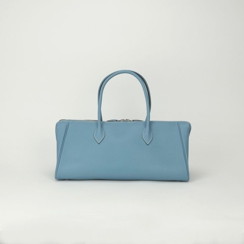 Hermes Paris Bombay 40 Tote Epsom Bluejean Blue Silver Handbag Veau
