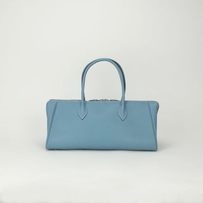 Hermes Paris Bombay 40 Tote Epsom Bluejean Blue Silver Handbag Veau