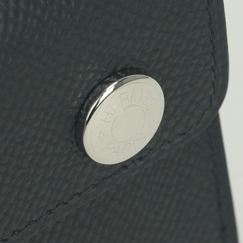 Hermes Snap Card Case Epsom Noir Black Silver Veau