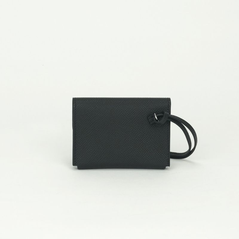 Hermes Snap Card Case Epsom Noir Black Silver Veau