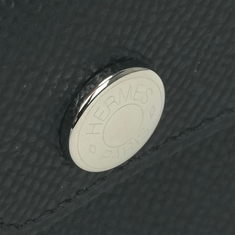 Hermes Snap Card Case Epsom Noir Black Silver Veau