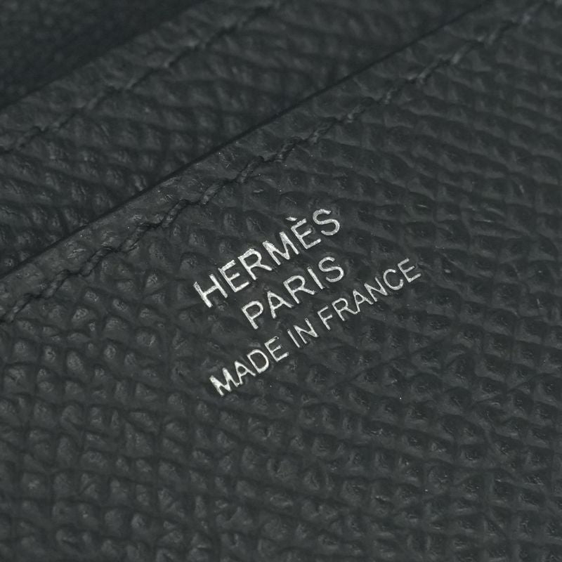 Hermes Snap Card Case Epsom Noir Black Silver Veau